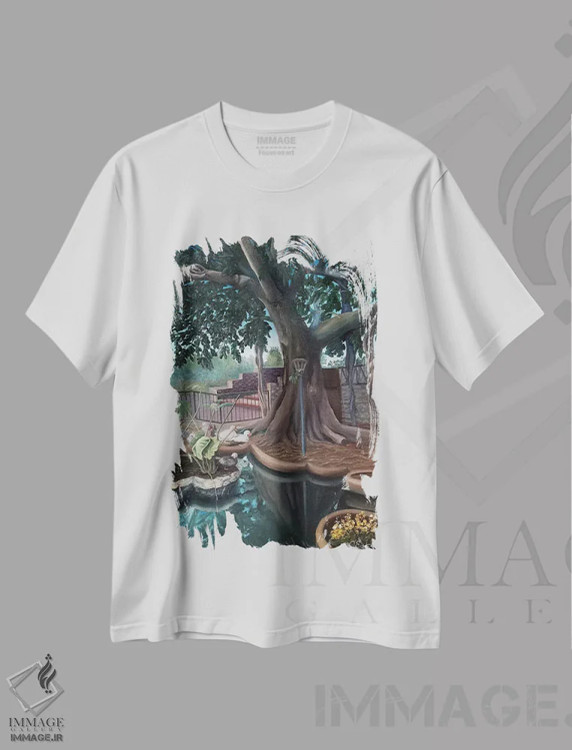 تیشرت سفید طرح دار باغ راز، هنر دیجیتال اثر اوکسانا افتیه وا | immage.ir