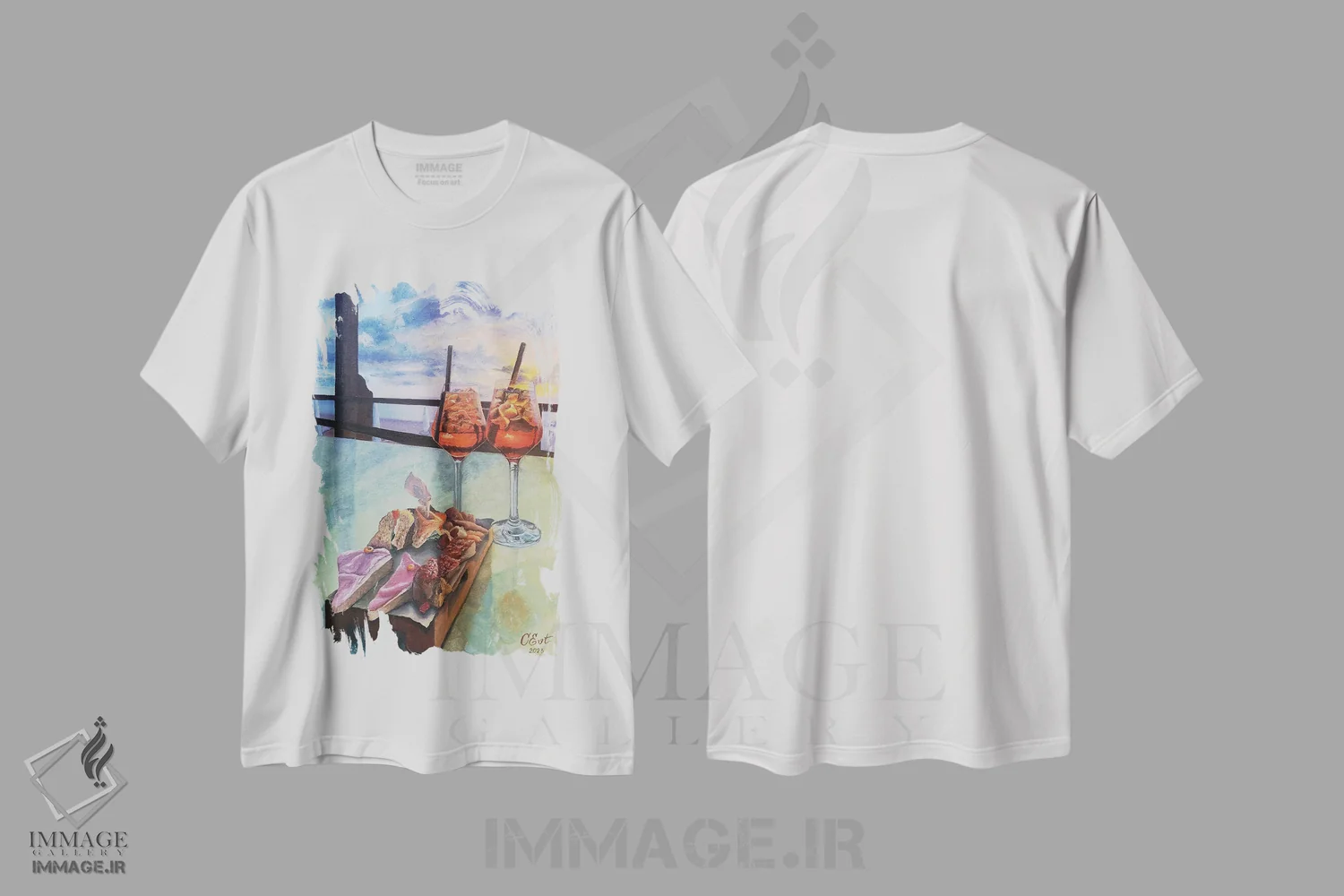 تیشرت سفید طرح دار غروب در آپرول اسپرایتس، هنر فاخر معاصر اثر اوکسانا افتیه وا | فروشگاه ایماژ
