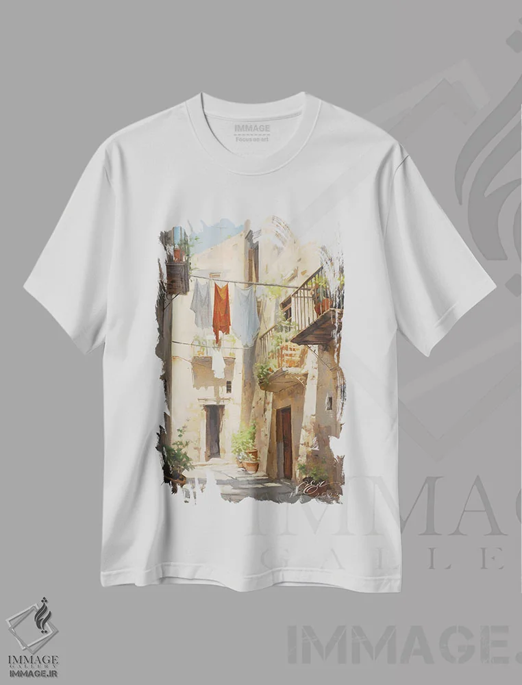 تیشرت سفید طرح دار آرامش آفتاب خورده، مدیوم اثر اوکسانا افتیه وا | immage.ir