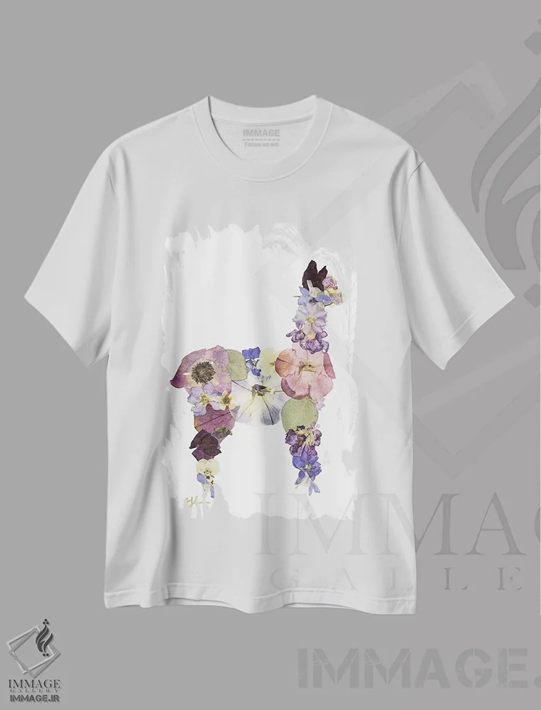 تیشرت سفید طرح دار لاما، تزئینی اثر آکسی آی فلورال کو | فروشگاه ایماژ