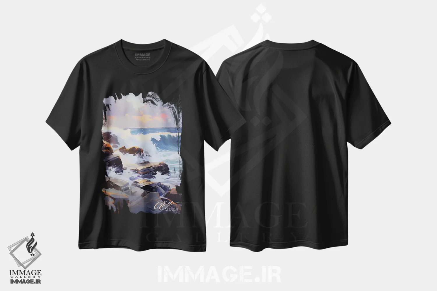 تیشرت مشکی طرح دار امواج غروب در چفالو، دکور معاصر اثر اوکسانا افتیه وا | immage.ir
