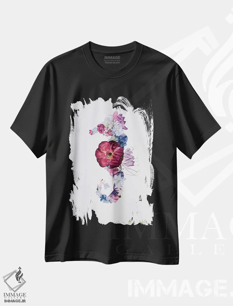 تیشرت مشکی طرح دار اسب دریایی، تزئینی اثر آکسی آی فلورال کو | immage.ir