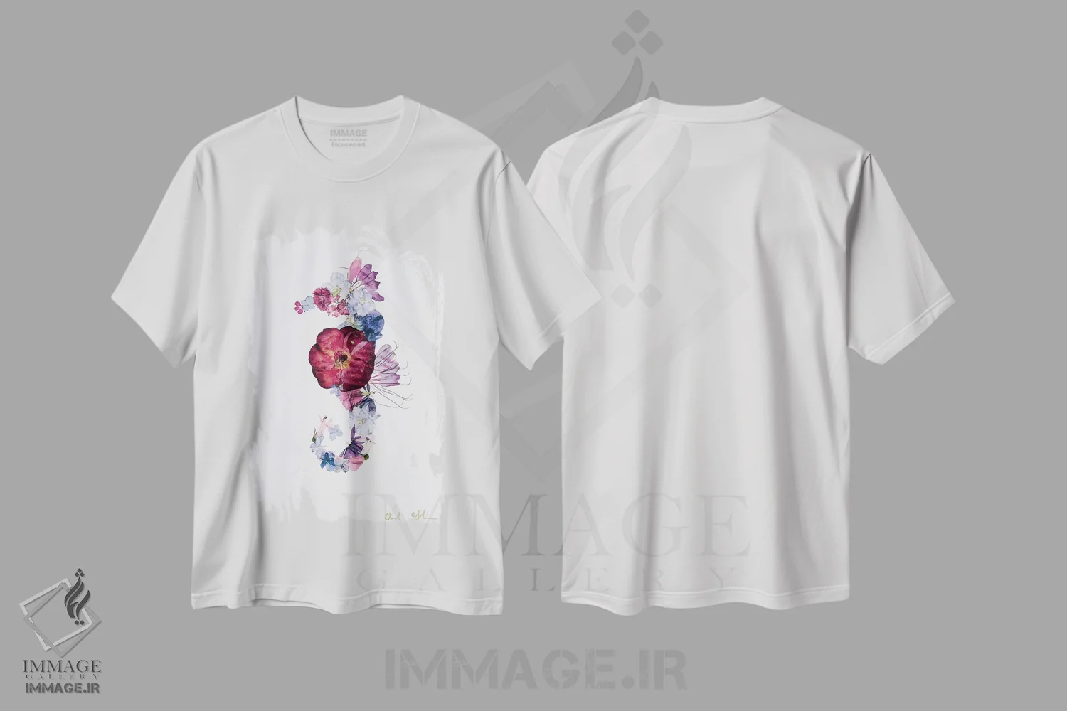 تیشرت سفید طرح دار اسب دریایی، تزئینی اثر آکسی آی فلورال کو | فروشگاه ایماژ