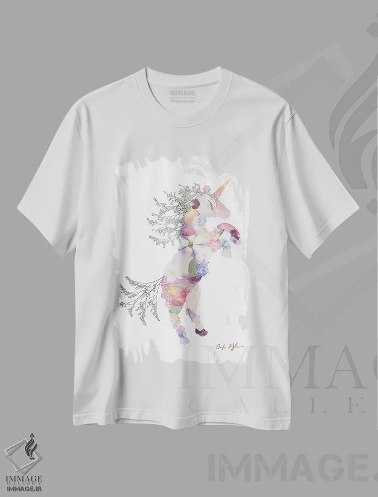 تیشرت سفید طرح دار تک شاخ، تزئینی اثر آکسی آی فلورال کو | فروشگاه ایماژ