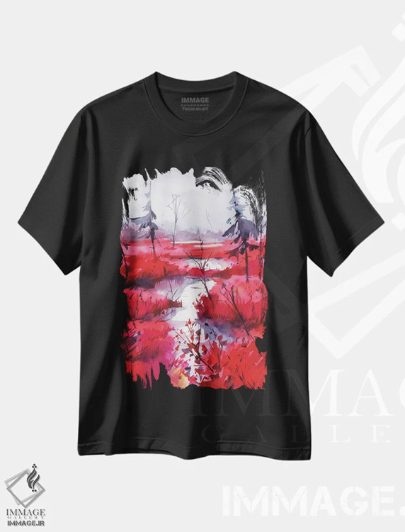 تیشرت مشکی طرح دار آرامش سرخ ۲، هنر دیجیتال اثر الگا آکسنوا | immage.ir