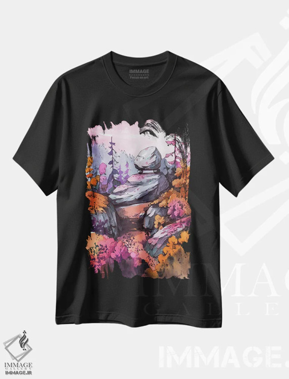 تیشرت مشکی طرح دار حفظ تعادل، هنر دیجیتال اثر الگا آکسنوا | فروشگاه ایماژ