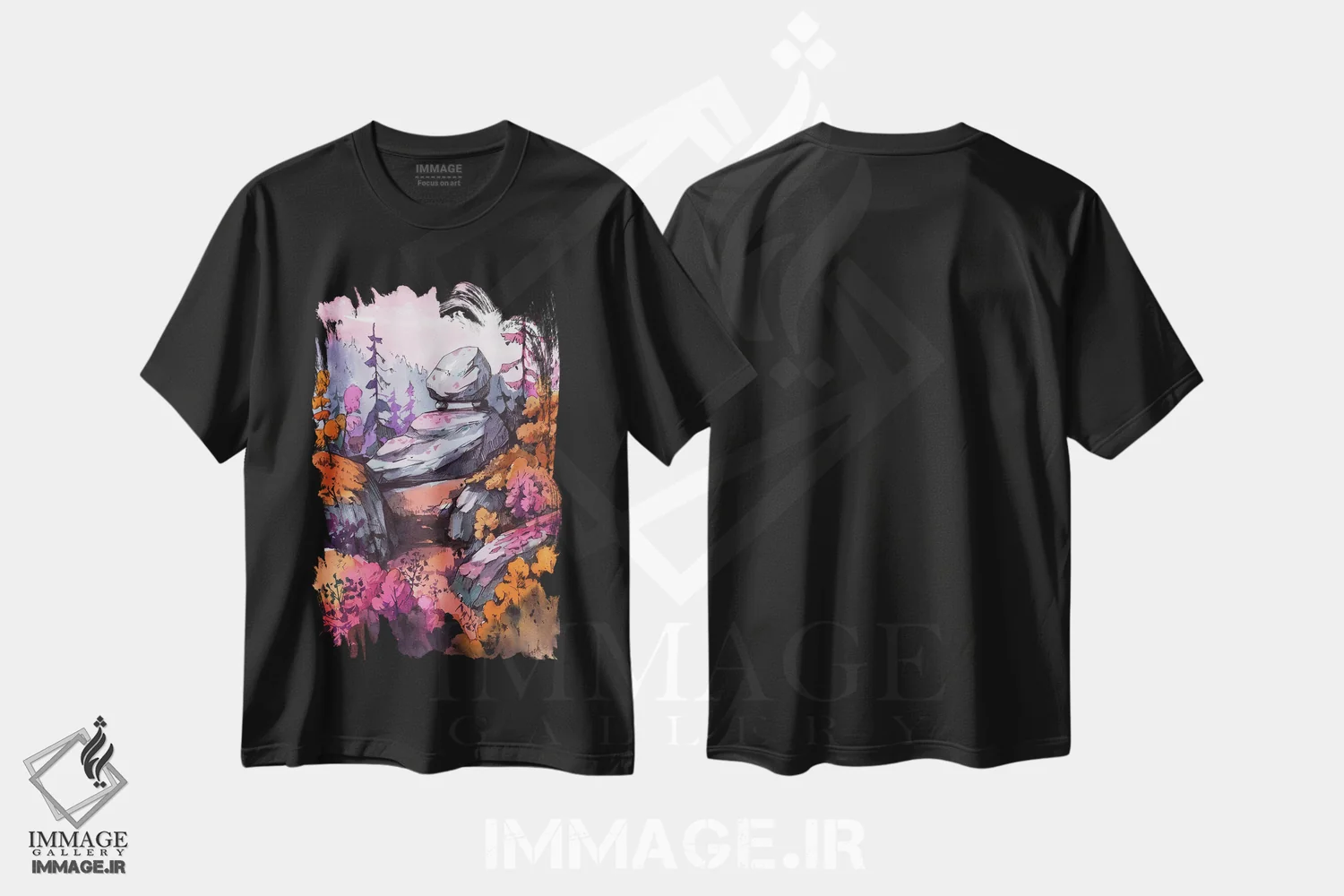 تیشرت مشکی طرح دار حفظ تعادل، هنر دیجیتال اثر الگا آکسنوا | فروشگاه ایماژ