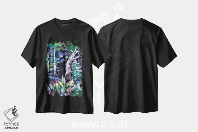 تیشرت مشکی طرح دار سوراخ جنگل، هنر دیجیتال اثر الگا آکسنوا | immage.ir
