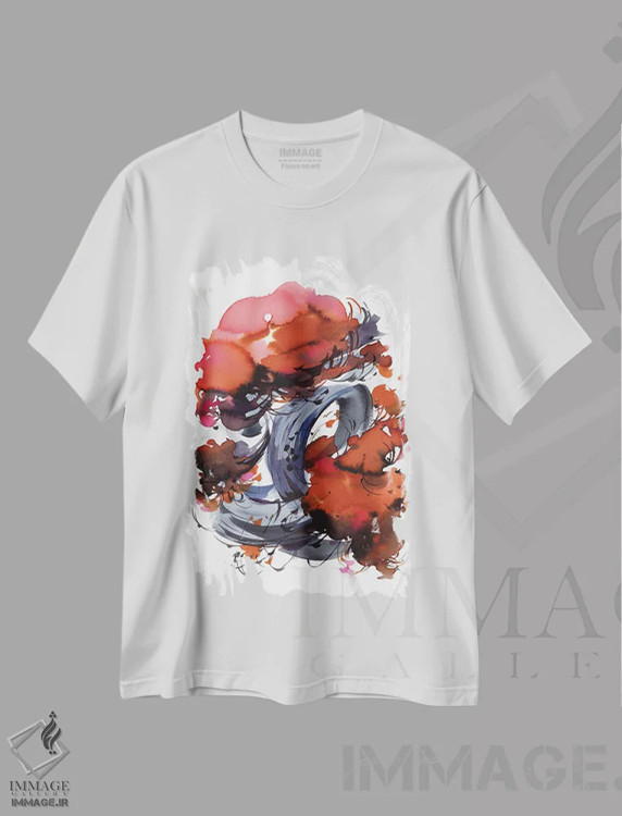 تیشرت سفید طرح دار بونسای، دکور آسیایی اثر الگا آکسنوا | فروشگاه ایماژ