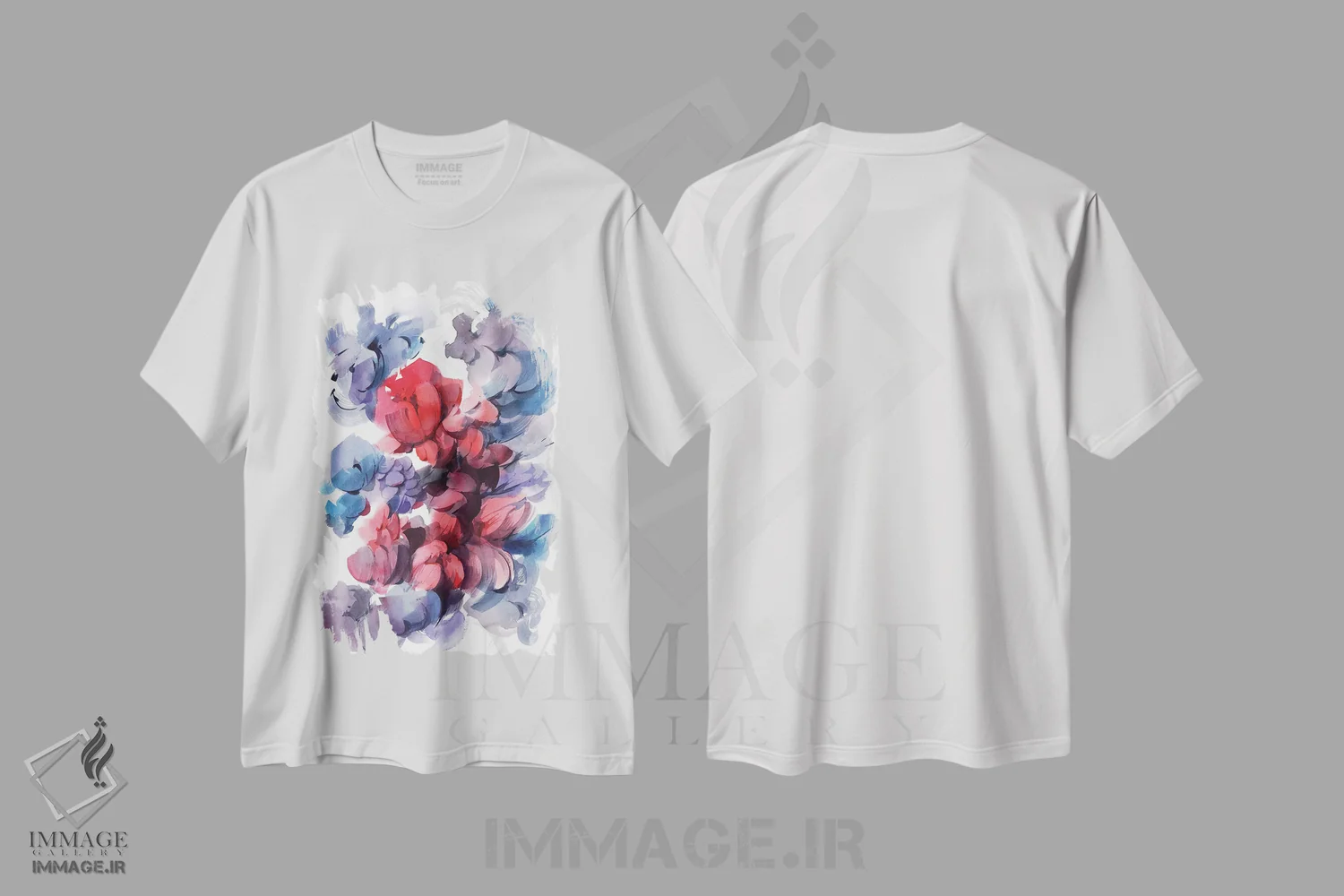 تیشرت سفید طرح دار انتزاع گل گون اثر الگا آکسنوا | immage.ir