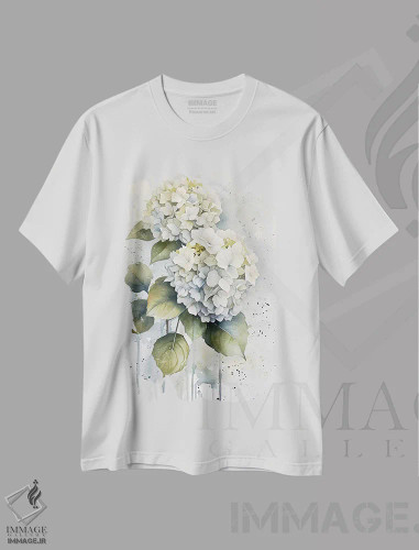 تیشرت سفید طرح دار هورتنزیا، دکور معاصر اثر الگا وُلنا | فروشگاه ایماژ
