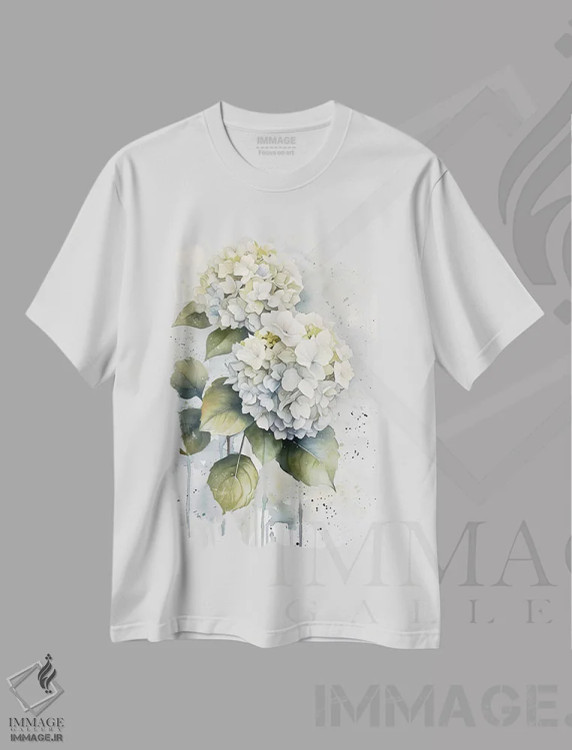 تیشرت سفید طرح دار هورتنزیا، دکور معاصر اثر الگا وُلنا | فروشگاه ایماژ
