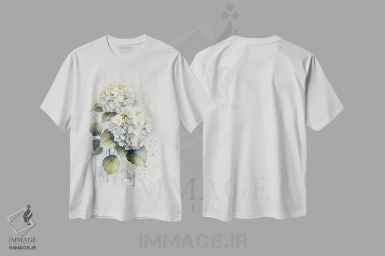 تیشرت سفید طرح دار هورتنزیا، دکور معاصر اثر الگا وُلنا | فروشگاه ایماژ