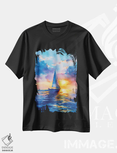 تیشرت مشکی طرح دار بندر جادویی، دکور معاصر اثر الگا وُلنا | فروشگاه ایماژ