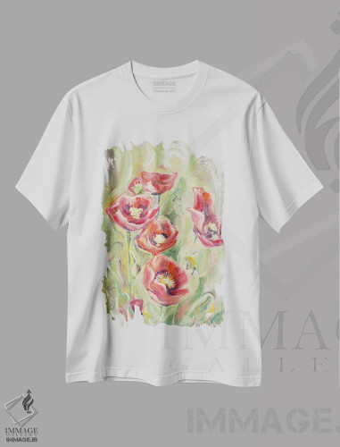 تیشرت سفید طرح دار شقایق ها، دکور معاصر اثر الگا وُلنا | فروشگاه ایماژ