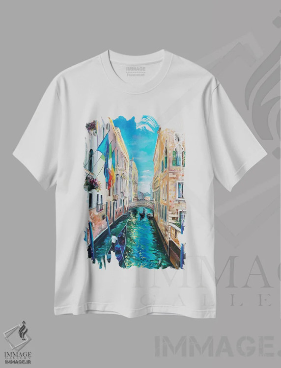 تیشرت سفید طرح دار ونیز ۲۰۲۲، دکور معاصر اثر اولنا هونتار | فروشگاه ایماژ