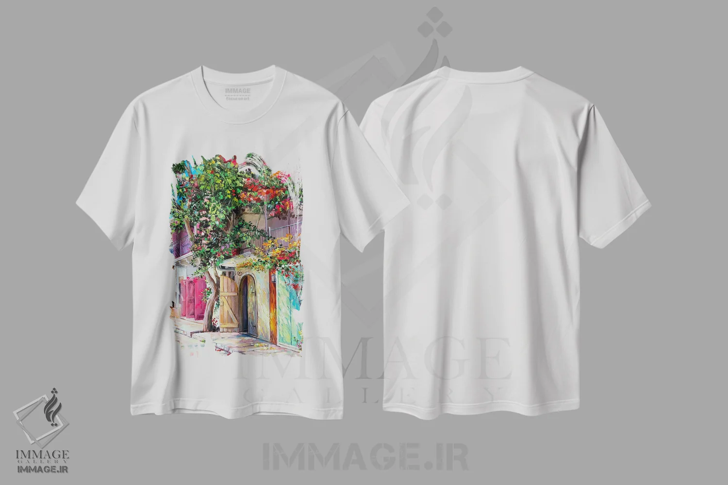 تیشرت سفید طرح دار صبح آفتابی ۲۰۲۳، هنر فاخر معاصر اثر اولنا هونتار | فروشگاه ایماژ