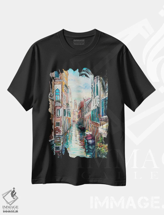 تیشرت مشکی طرح دار ونیز، هنر فاخر معاصر اثر اولنا هونتار | immage.ir