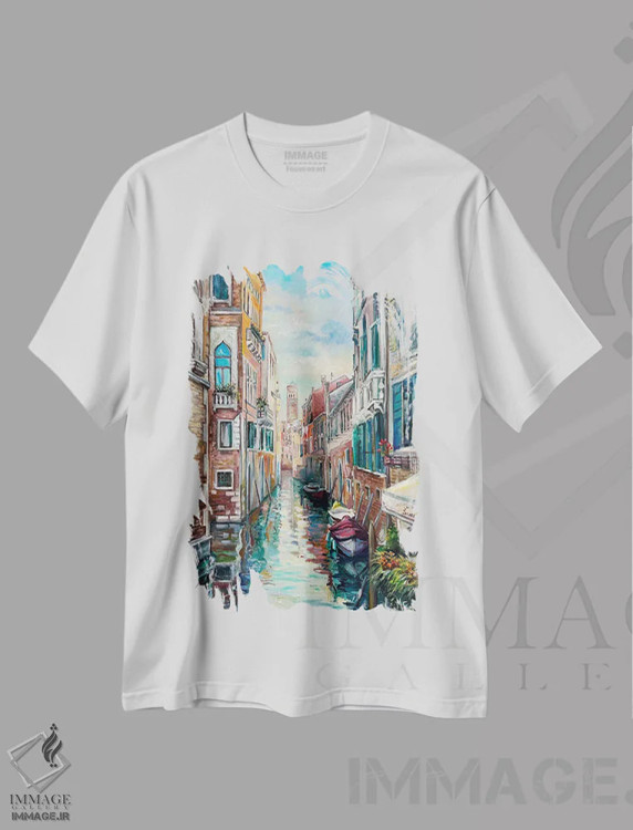 تیشرت سفید طرح دار ونیز، هنر فاخر معاصر اثر اولنا هونتار | فروشگاه ایماژ