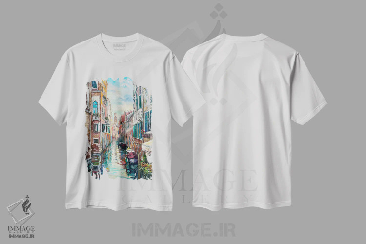 تیشرت سفید طرح دار ونیز، هنر فاخر معاصر اثر اولنا هونتار | فروشگاه ایماژ