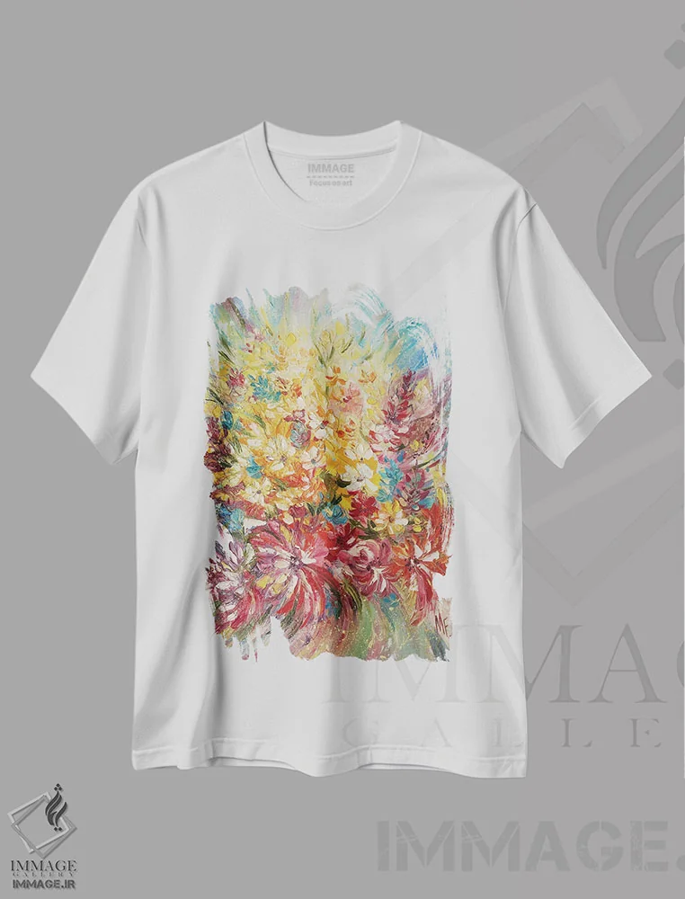 تیشرت سفید طرح دار بیان رنگ ها، هنر فاخر معاصر اثر اولنا هونتار | immage.ir