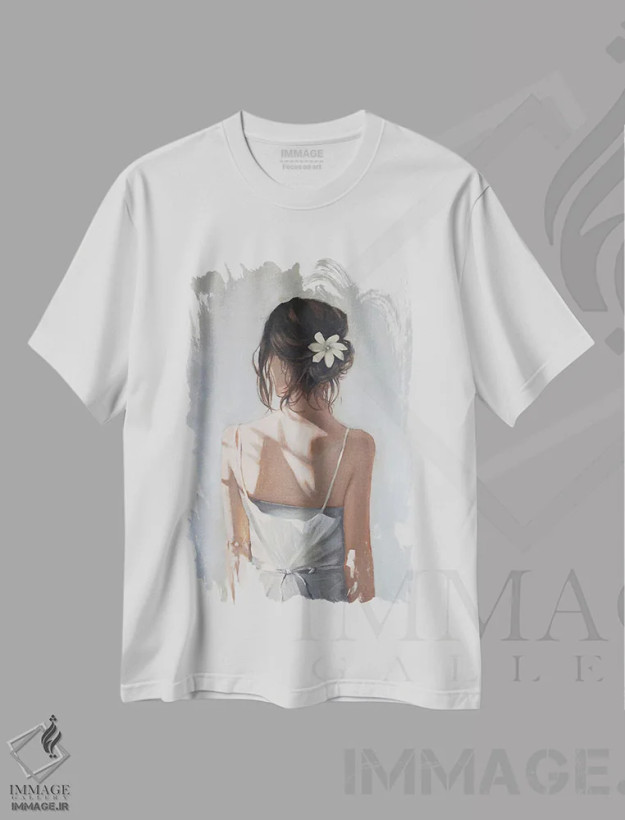 تیشرت سفید طرح دار پرتره ای از لطافت زنانه، دکور معاصر اثر اولسیا ایزمایلووا | فروشگاه ایماژ