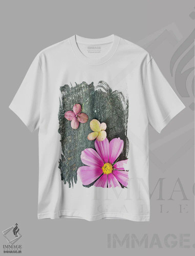تیشرت سفید طرح دار کاسموس صورتی، تزئینی اثر اولیویا جوی سنت کلر | فروشگاه ایماژ