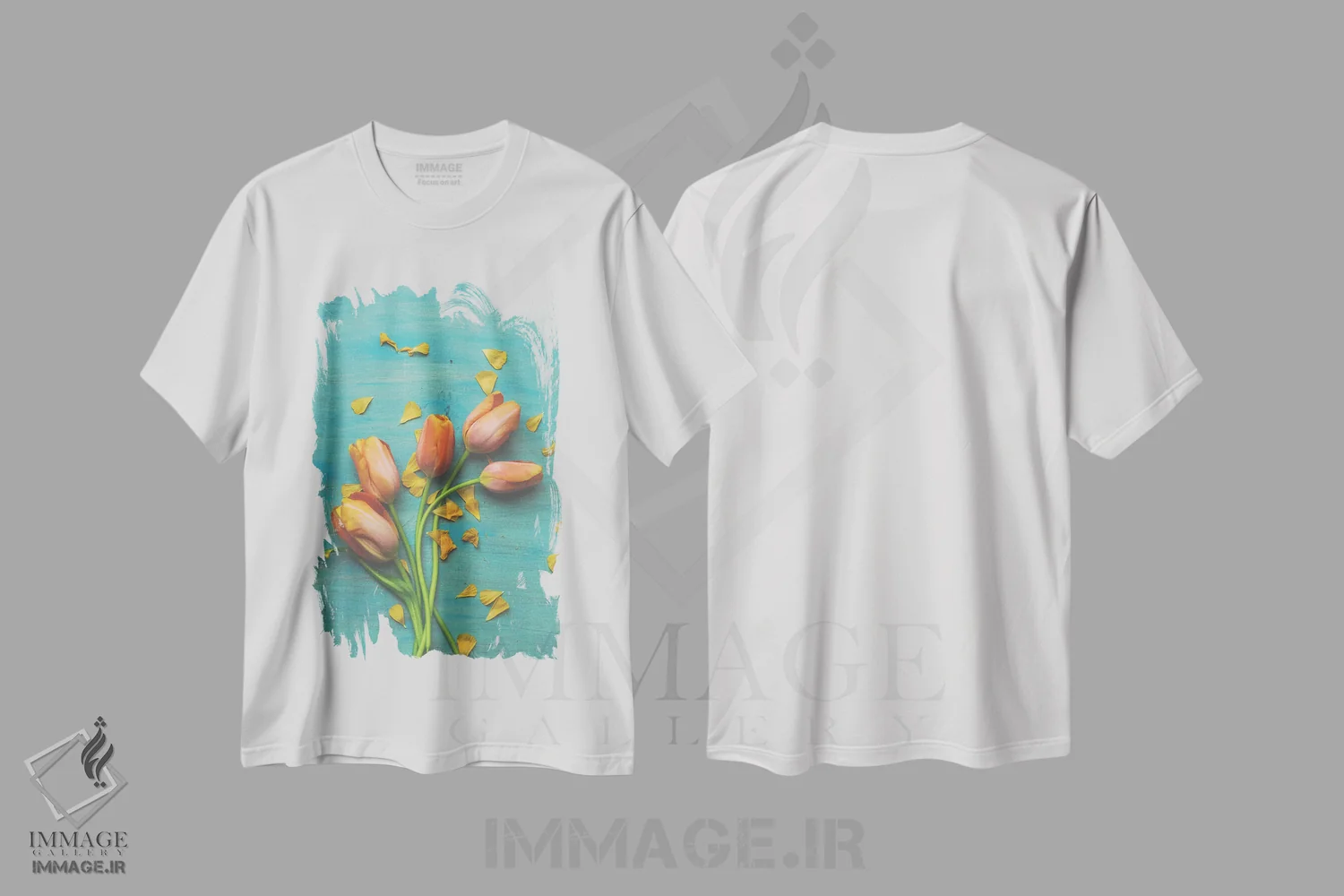 تیشرت سفید طرح دار طبیعت بی جان گل لاله نارنجی II، تزئینی اثر اولیویا جوی سنت کلر | فروشگاه ایماژ