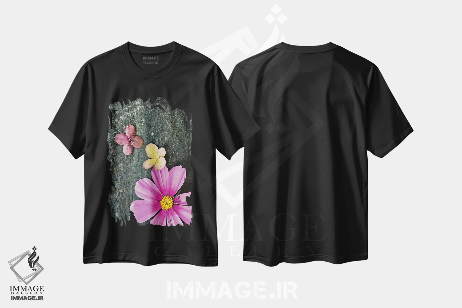 تیشرت مشکی طرح دار کاسموس صورتی، تزئینی اثر اولیویا جوی سنت کلر | immage.ir