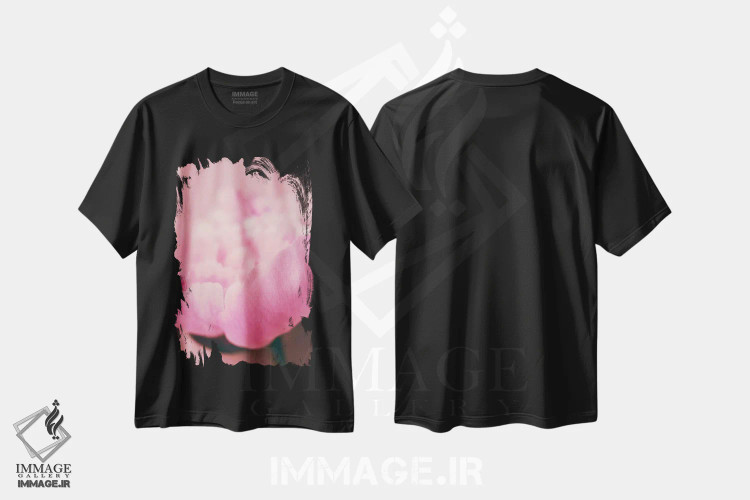 تیشرت مشکی طرح دار گل صدتومانی صورتی I، تزئینی اثر اولیویا جوی سنت کلر | فروشگاه ایماژ