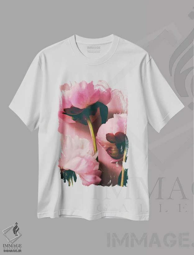 تیشرت سفید طرح دار گل صدتومانی صورتی II، تزئینی اثر اولیویا جوی سنت کلر | فروشگاه ایماژ