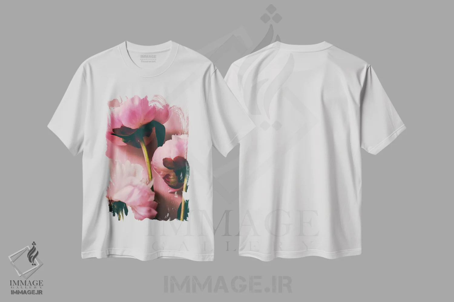 تیشرت سفید طرح دار گل صدتومانی صورتی II، تزئینی اثر اولیویا جوی سنت کلر | فروشگاه ایماژ