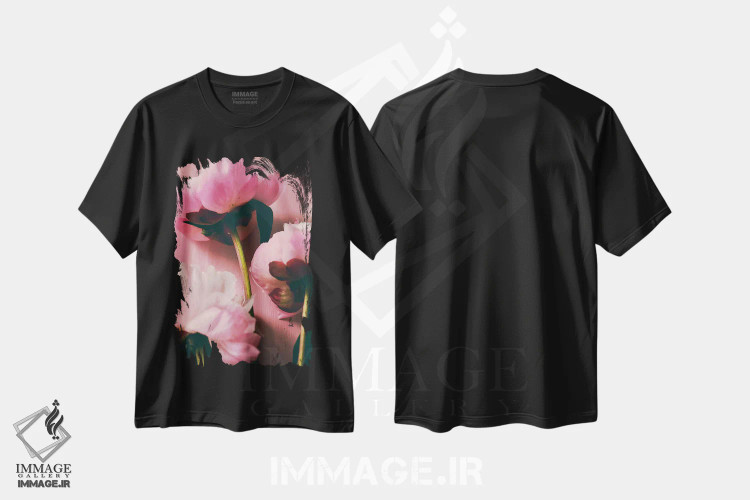 تیشرت مشکی طرح دار گل صدتومانی صورتی II، تزئینی اثر اولیویا جوی سنت کلر | immage.ir