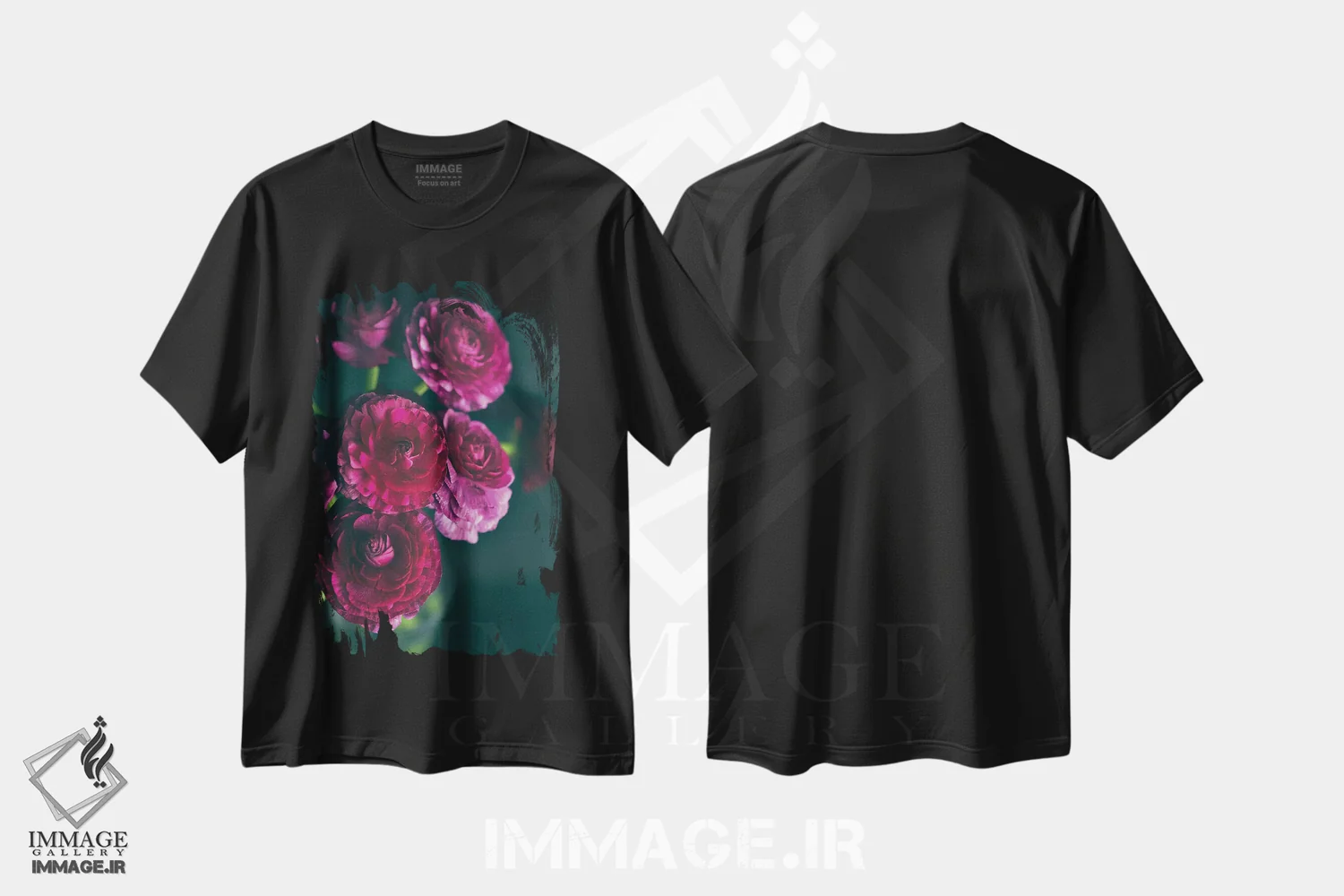 تیشرت مشکی طرح دار آلاله بنفش II، تزئینی اثر اولیویا جوی سنت کلر | فروشگاه ایماژ