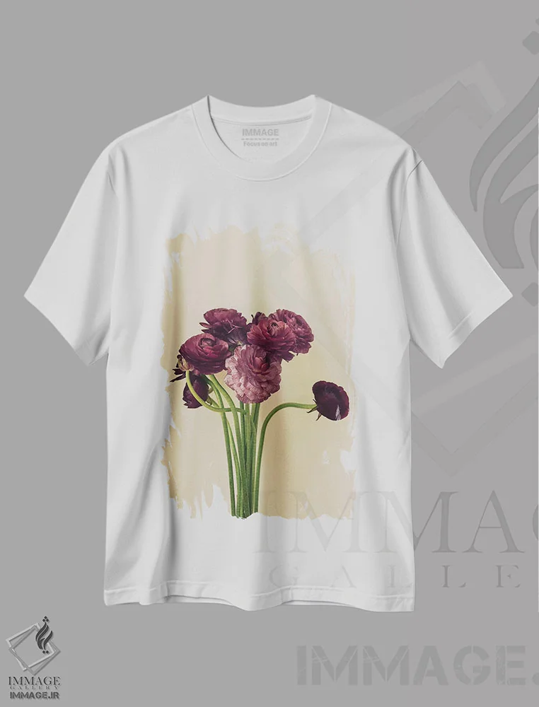 تیشرت سفید طرح دار آلاله بنفش IV، تزئینی اثر اولیویا جوی سنت کلر | فروشگاه ایماژ