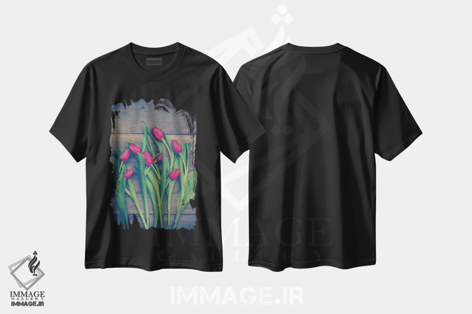 تیشرت مشکی طرح دار لاله های قرمز، تزئینی اثر اولیویا جوی سنت کلر | فروشگاه ایماژ