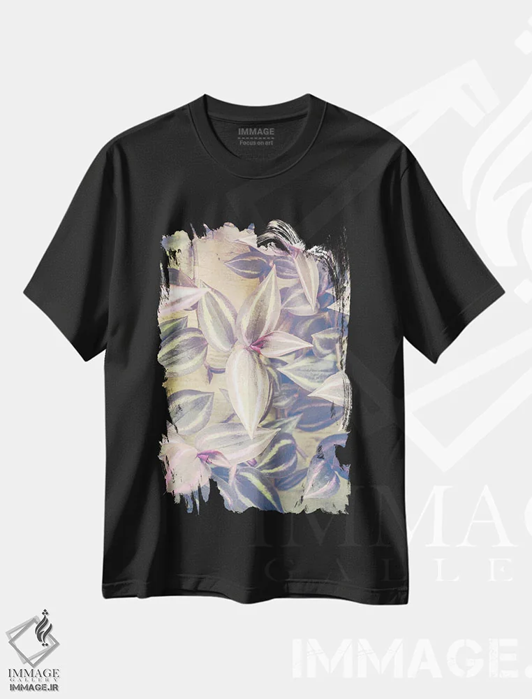 تیشرت مشکی طرح دار برگ های دنباله دار، تزئینی اثر اولیویا جوی سنت کلر | immage.ir