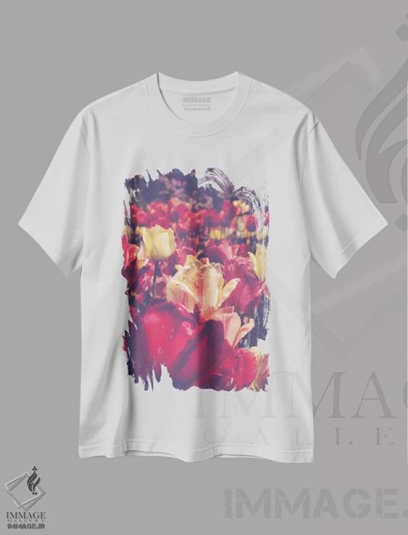 تیشرت سفید طرح دار عشق لاله ها، تزئینی اثر اولیویا جوی سنت کلر | immage.ir