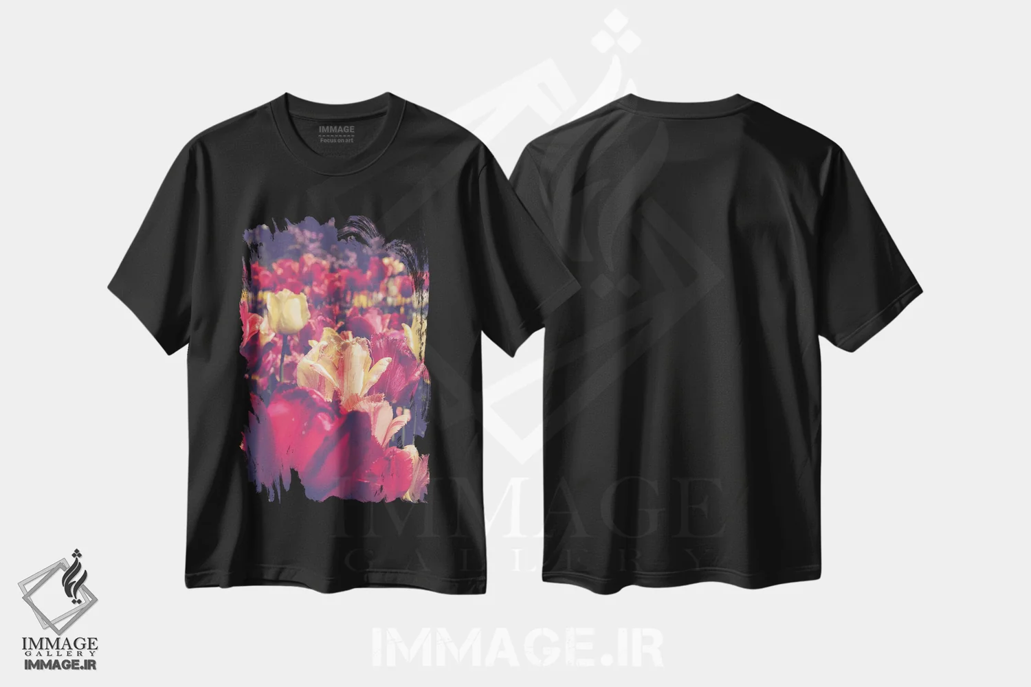 تیشرت مشکی طرح دار عشق لاله ها، تزئینی اثر اولیویا جوی سنت کلر | فروشگاه ایماژ