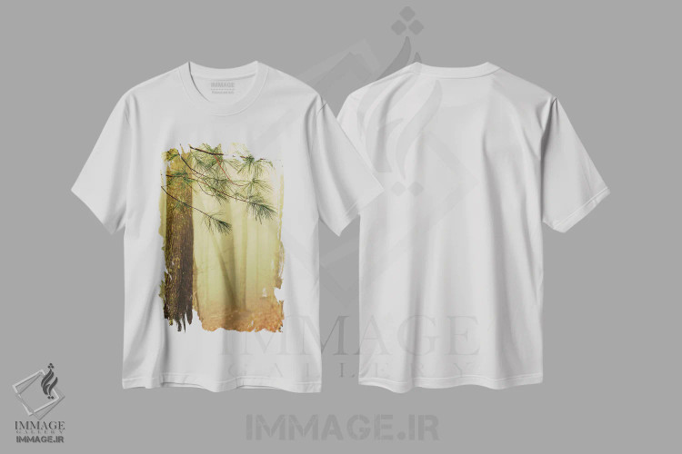 تیشرت سفید طرح دار درختان در مه IV، مدیوم اثر اولیویا جوی سنت کلر | فروشگاه ایماژ