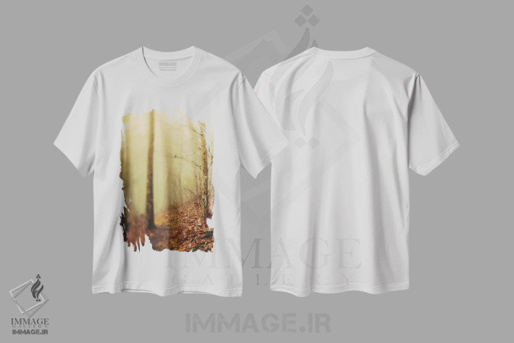 تیشرت سفید طرح دار درختان در مه III، مدیوم اثر اولیویا جوی سنت کلر | immage.ir