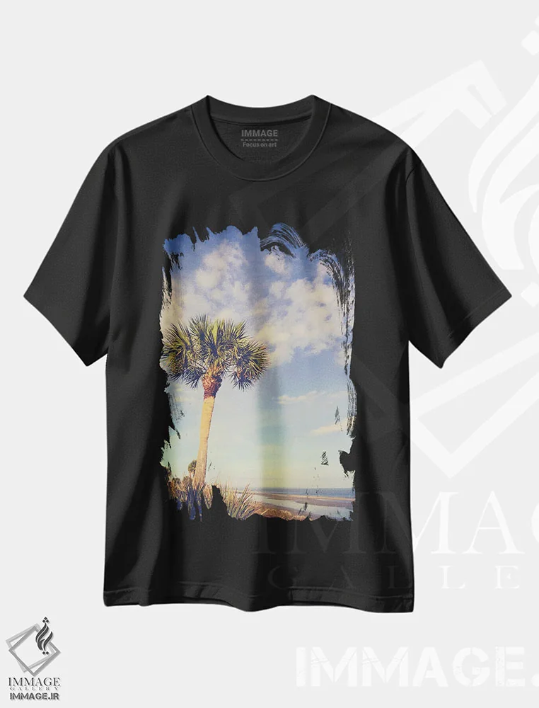 تیشرت مشکی طرح دار بهشت نخل ها، تزئینی اثر اولیویا جوی سنت کلر | immage.ir