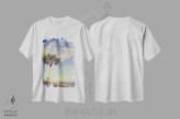 تیشرت سفید طرح دار بهشت نخل ها، تزئینی اثر اولیویا جوی سنت کلر | فروشگاه ایماژ