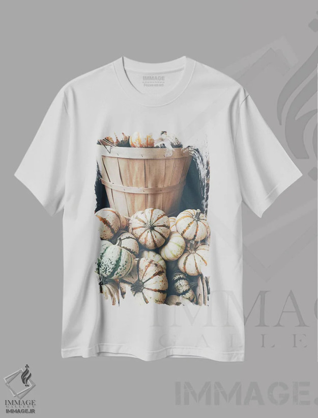 تیشرت سفید طرح دار کدو تنبل روستایی I، دکور روستایی اثر اولیویا جوی سنت کلر | فروشگاه ایماژ