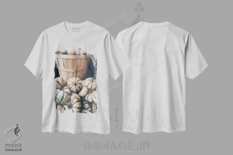 تیشرت سفید طرح دار کدو تنبل روستایی I، دکور روستایی اثر اولیویا جوی سنت کلر | فروشگاه ایماژ