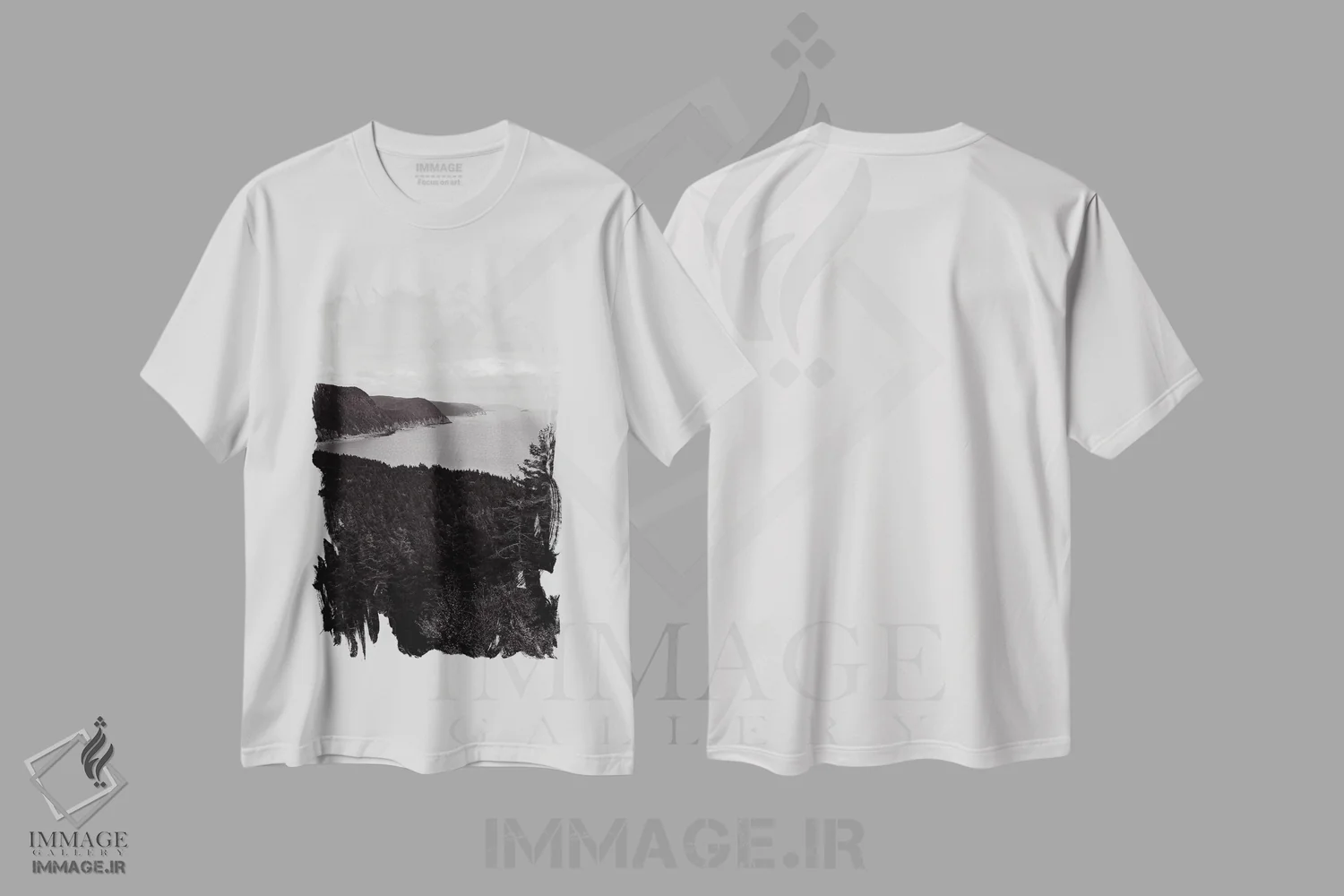 تیشرت سفید طرح دار چشم انداز ۱۲ II، عکاسی سیاه و سفید اثر اولیویا جوی سنت کلر | immage.ir