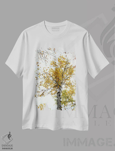 تیشرت سفید طرح دار درخت توس زرد پاییزی، مدیوم اثر اولیویا جوی سنت کلر | فروشگاه ایماژ