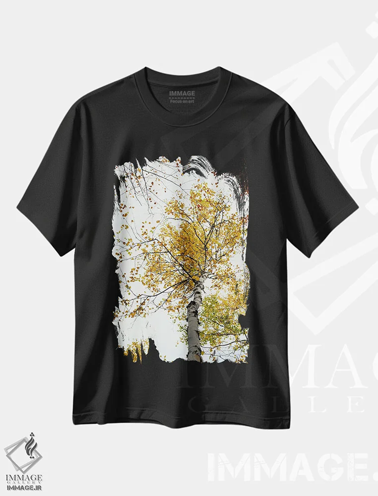 تیشرت مشکی طرح دار درخت توس زرد پاییزی، مدیوم اثر اولیویا جوی سنت کلر | immage.ir