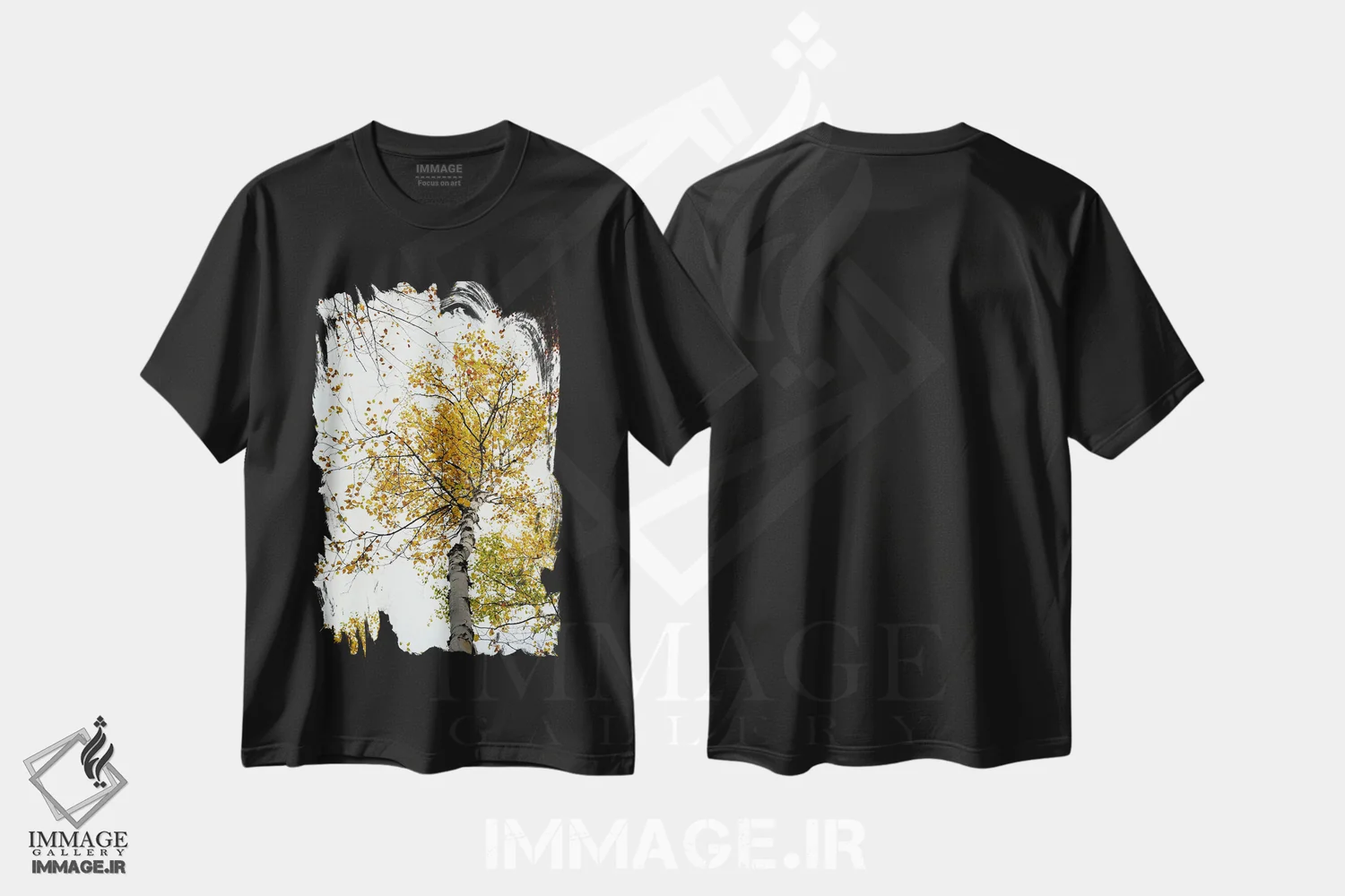 تیشرت مشکی طرح دار درخت توس زرد پاییزی، مدیوم اثر اولیویا جوی سنت کلر | immage.ir