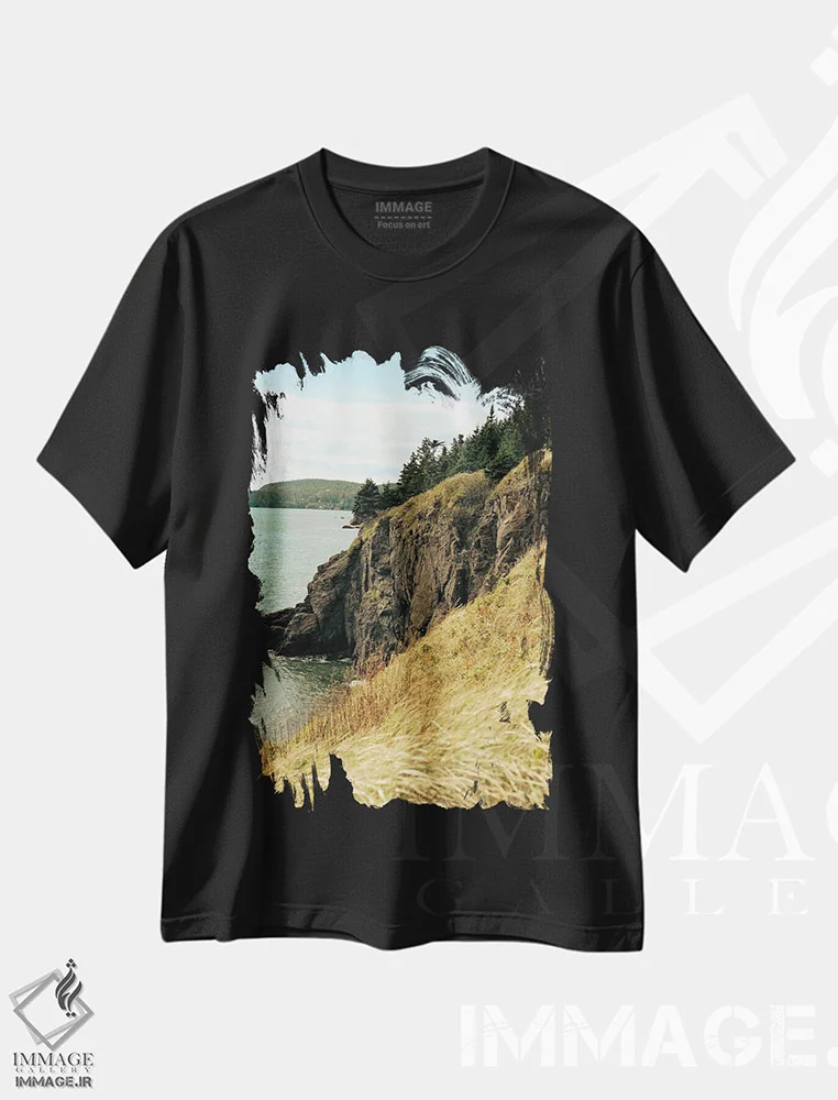 تیشرت مشکی طرح دار صخره های ساحلی، مدیوم اثر اولیویا جوی سنت کلر | immage.ir